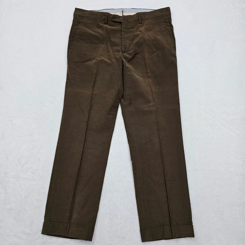 Luciano Barbera Trousers Pants Mens 52 34x29 Brown Cotton Cuffed Italy Preppy